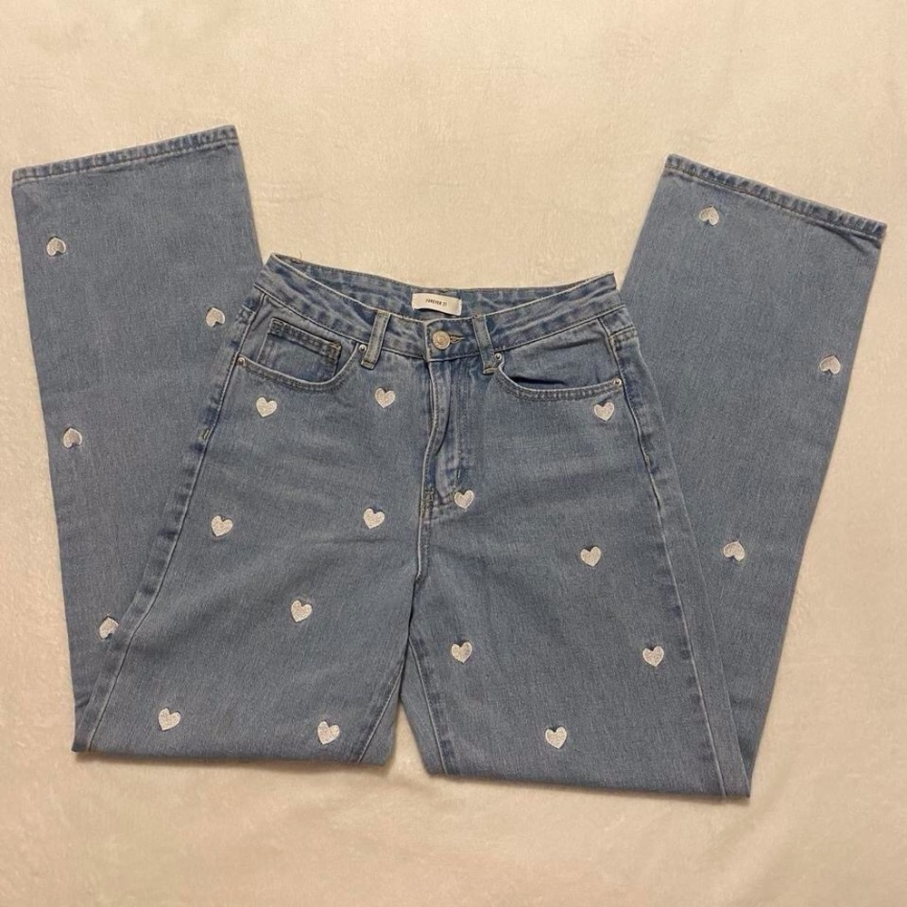 Forever 21 Light Blue Heart Print Women's Jeans